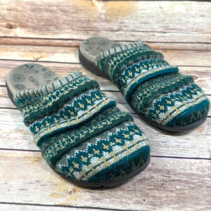 Taos Womens Wooly Green Nordic Fair Isle Slop On Mule Clog Comfort Shoes 8